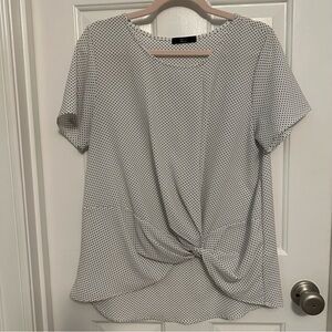 Tua Black and White Polka Dot Tie Front Blouse, Size L